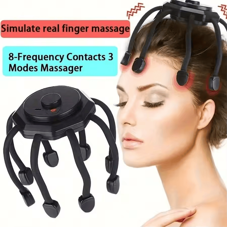 Cordless Electric Scalp Massager,360 Degree Head Massager With 8 Finger Tips, Deep Relaxing And Stress Relief, Holiday Gift