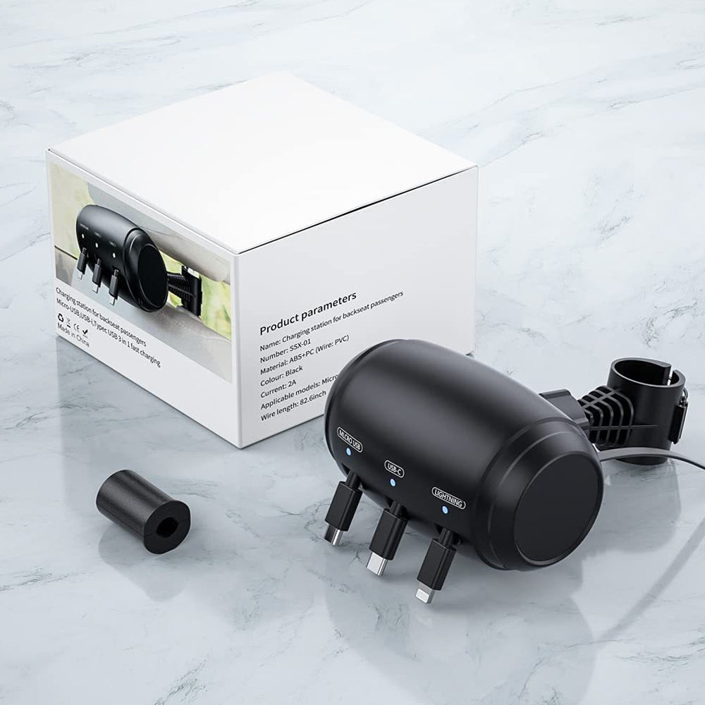 3-in-1 Retractable Backseat Car Charging Station